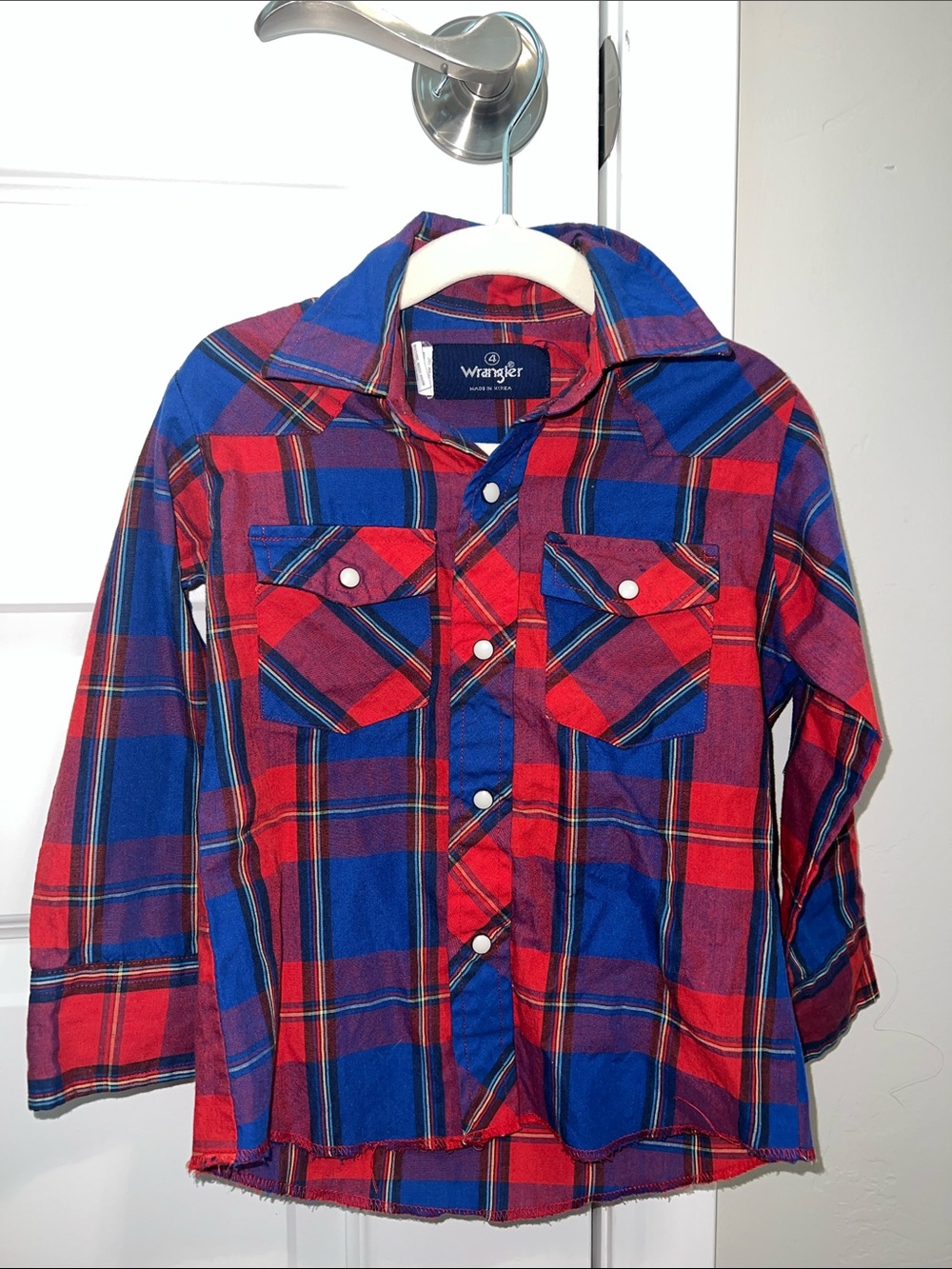 Wrangler Kids Red & Blue Patriotic  Plaid Pearl Snap-Front Shirt